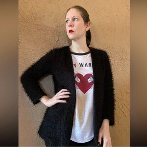 Melissa Paige Black Gothic Eyelash Shag Goth Open Front Cardigan Sweater